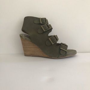 DIBA True In Vited Olive Cow Suede Wedges (Size 7)